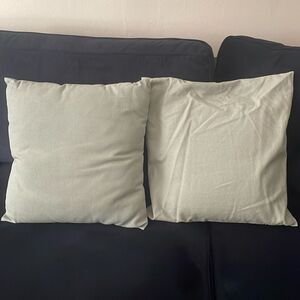 Pair of Olive green linen decorative square pillows with removable pillow cover